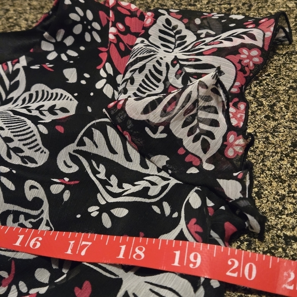 First Option Floral Black Pink White Women's L Top Sheer Shell & Sleeves Lined - Picture 11 of 12